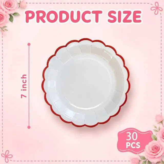 Alt view image 2 of 7 - 7 Inch Red and White Paper Plates for Baby Shower & Tea Party