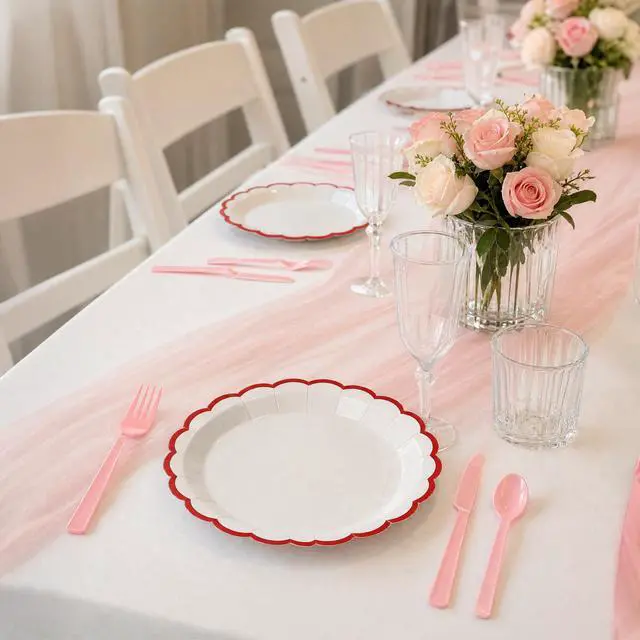 Alt view image 4 of 7 - 7 Inch Red and White Paper Plates for Baby Shower & Tea Party