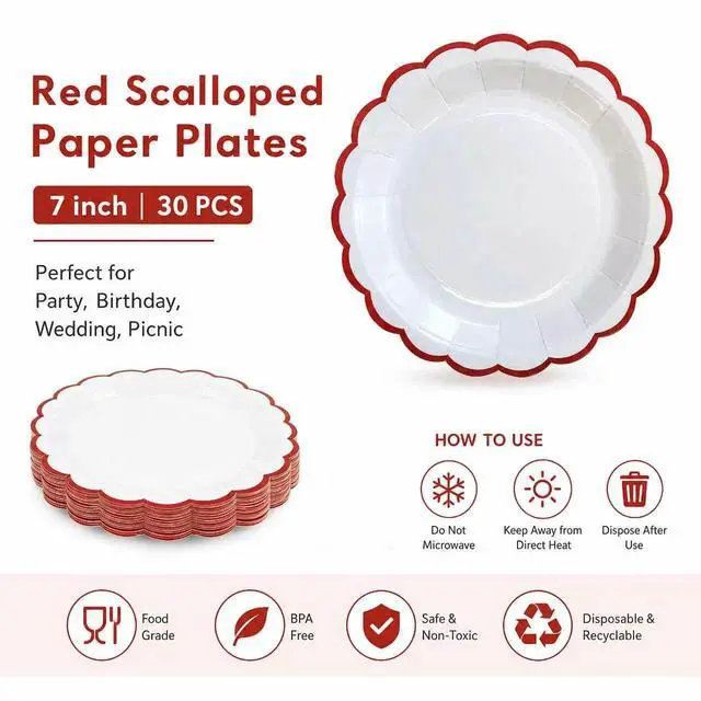 Alt view image 7 of 7 - 7 Inch Red and White Paper Plates for Baby Shower & Tea Party