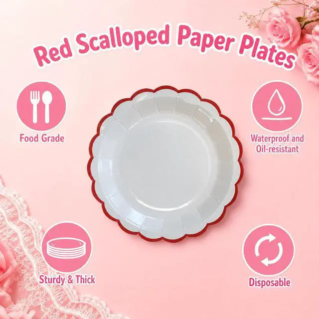 Alt view image 5 of 7 - 7 Inch Red and White Paper Plates for Baby Shower & Tea Party