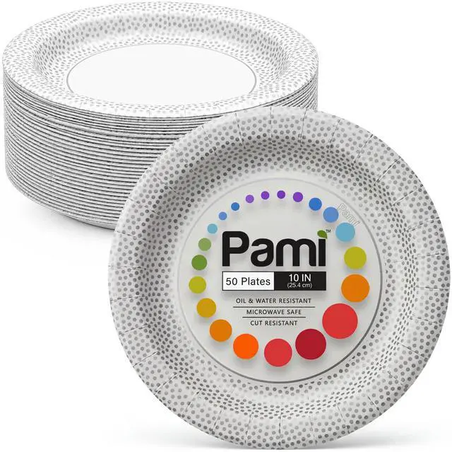 Main image of Disposable Paper Plates Flecked Collection Heavy Duty Party Plates, Oil & Water Resistant, Microwave Safe Disposable Plates (50, 10 inch Plate)