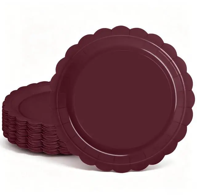 Main image of 48 Pcs Burgundy Scalloped Paper Plates 7 Inch, Disposable Burgundy Dessert Plates for Wedding, Birthday Party, Baby Shower, Bridal Shower, Thanksgiving, Cake & Dessert Plates