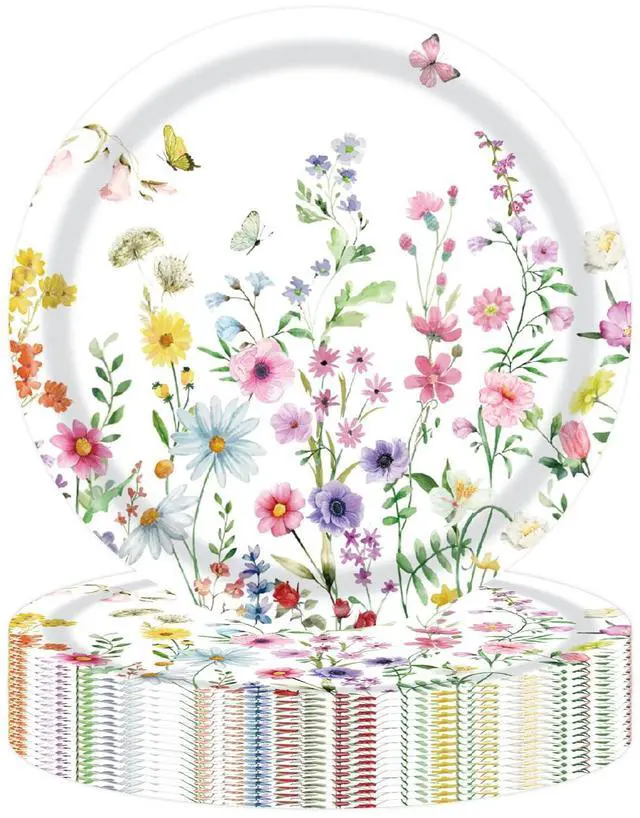 Main image of 50PCS Wildflower Party Paper Plates 7 Inch, Disposable Floral Cake Dessert Plates for Spring Summer Picnic Wedding Baby Shower Birthday Tea Party Decorations (Wildflower)