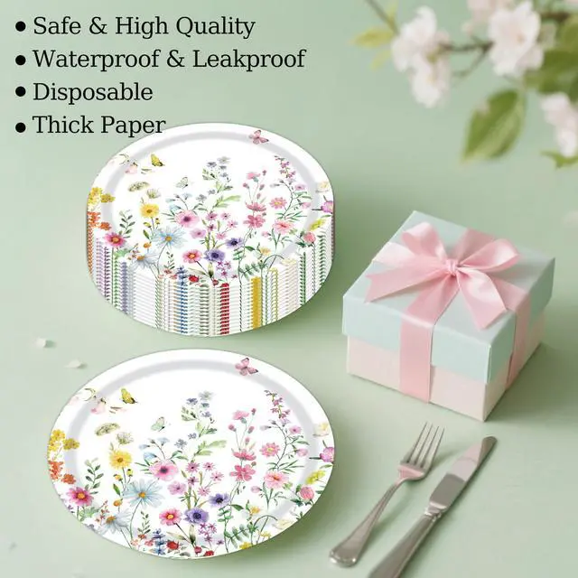 Alt view image 3 of 7 - 50PCS Wildflower Party Paper Plates 7 Inch, Disposable Floral Cake Dessert Plates for Spring Summer Picnic Wedding Baby Shower Birthday Tea Party Decorations (Wildflower)