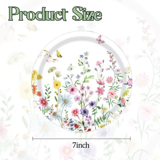 Alt view image 2 of 7 - 50PCS Wildflower Party Paper Plates 7 Inch, Disposable Floral Cake Dessert Plates for Spring Summer Picnic Wedding Baby Shower Birthday Tea Party Decorations (Wildflower)