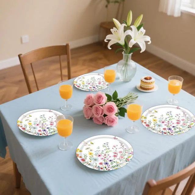 Alt view image 5 of 7 - 50PCS Wildflower Party Paper Plates 7 Inch, Disposable Floral Cake Dessert Plates for Spring Summer Picnic Wedding Baby Shower Birthday Tea Party Decorations (Wildflower)