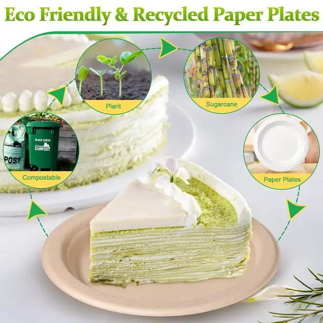 Alt view image 4 of 6 - Paper Plates 6 inch, 50 Pack Small Plates, Eco Friendly Disposable Plates Made of Sugarcane Fibers, 100% Compostable Plates, Dessert Plates, Brown
