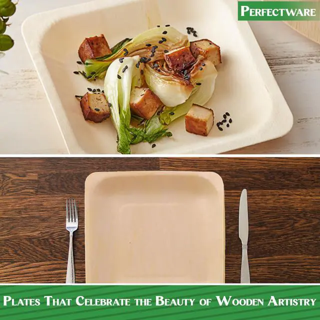 Alt view image 4 of 6 - Earth Friendly All Natural Premium Quality 100% Compostable & Biodegradable 5 Inch Birch Wood Disposable Plates. Great for Parties, Wedding Events (5.5" x 5.5" Appetizer Plate) 25 pc