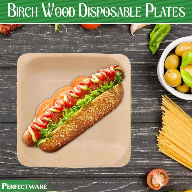 Alt view image 2 of 6 - Earth Friendly All Natural Premium Quality 100% Compostable & Biodegradable 5 Inch Birch Wood Disposable Plates. Great for Parties, Wedding Events (5.5" x 5.5" Appetizer Plate) 25 pc