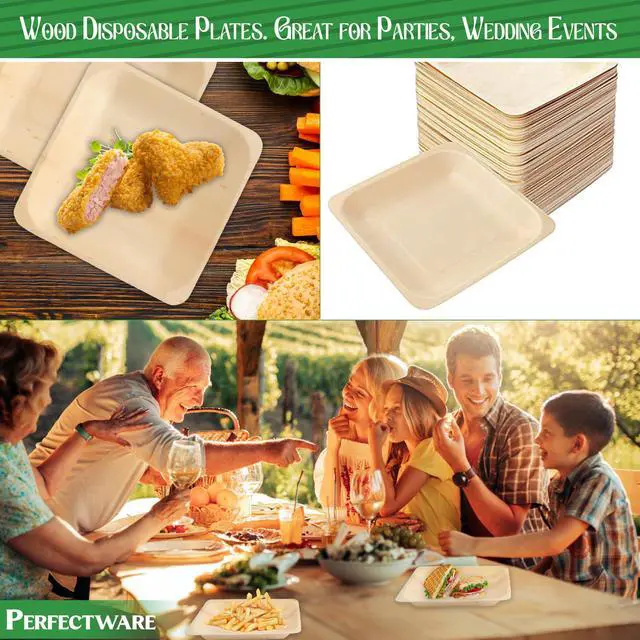Alt view image 5 of 6 - Earth Friendly All Natural Premium Quality 100% Compostable & Biodegradable 5 Inch Birch Wood Disposable Plates. Great for Parties, Wedding Events (5.5" x 5.5" Appetizer Plate) 25 pc