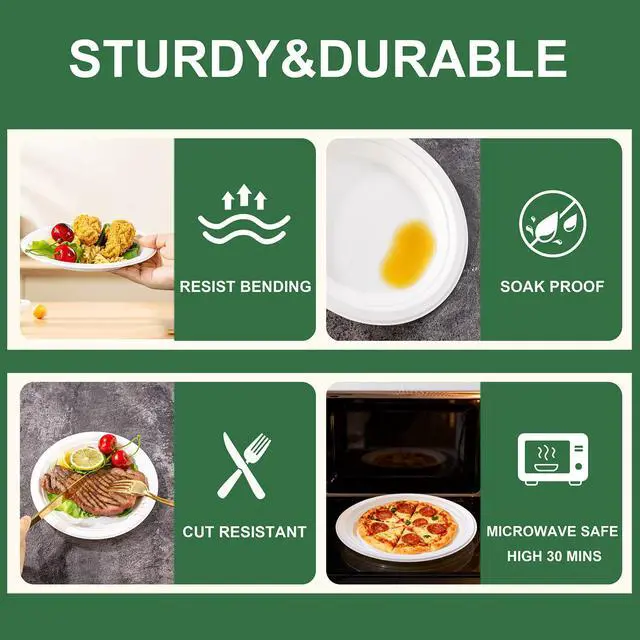 Alt view image 3 of 7 - 100% Compostable Paper Plates 7 Inch, 60-Pack Heavy Duty Paper Plates Bulk,Biodegradable Bagasse,Eco-Friendly Disposable Dessert Plate for BBQ,Picnic,Party (BPI Certified,Microwaveable)