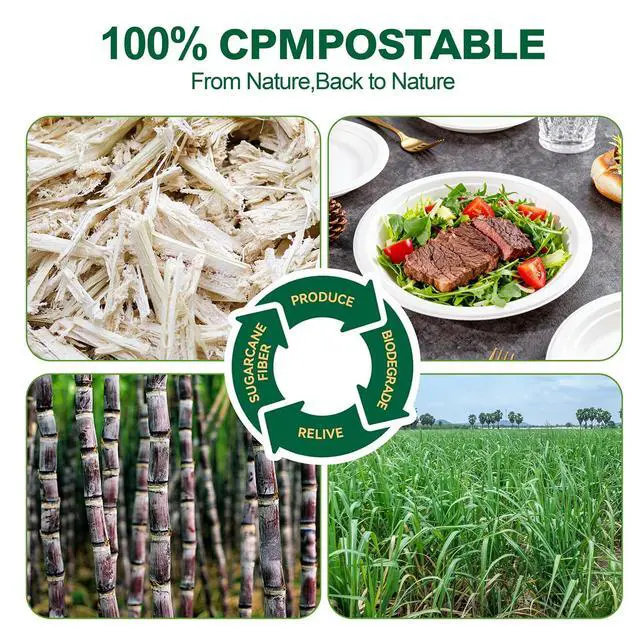 Alt view image 6 of 7 - 100% Compostable Paper Plates 7 Inch, 60-Pack Heavy Duty Paper Plates Bulk,Biodegradable Bagasse,Eco-Friendly Disposable Dessert Plate for BBQ,Picnic,Party (BPI Certified,Microwaveable)