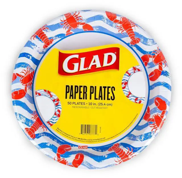 Main image of Disposable Paper Plates, Lobster Waves Design - Soak Proof, Cut-Resistant, and Microwavable for All Foods, Great for Beach Parties and Everyday Meals, Multicolor, 10 Inch, 50 Count