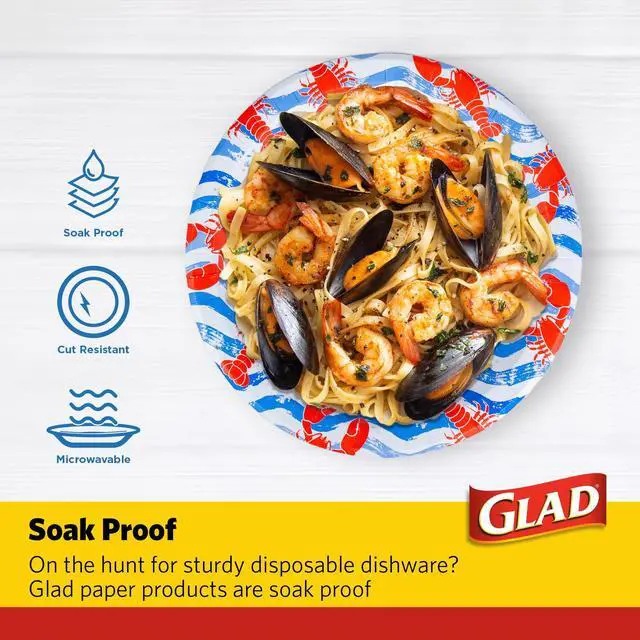 Alt view image 3 of 6 - Disposable Paper Plates, Lobster Waves Design - Soak Proof, Cut-Resistant, and Microwavable for All Foods, Great for Beach Parties and Everyday Meals, Multicolor, 10 Inch, 50 Count