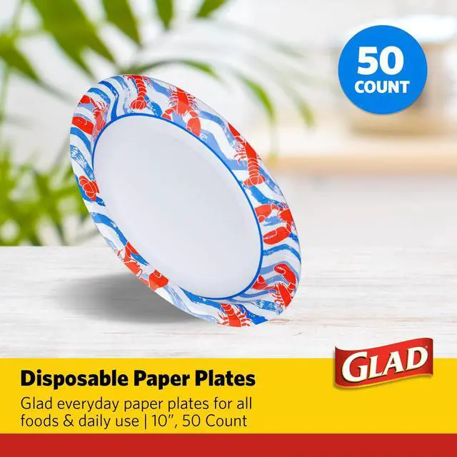 Alt view image 2 of 6 - Disposable Paper Plates, Lobster Waves Design - Soak Proof, Cut-Resistant, and Microwavable for All Foods, Great for Beach Parties and Everyday Meals, Multicolor, 10 Inch, 50 Count