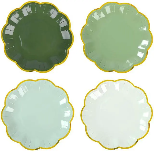 Main image of Sage Green Party Plates Gradient Green Dessert Paper Plates 7inch Gold Foil Scalloped Edge Disposable Cake Plates for Birthday Bridal Baby Shower Wedding Party Supplies (24)