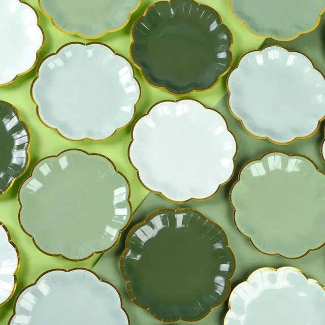 Alt view image 4 of 7 - Sage Green Party Plates Gradient Green Dessert Paper Plates 7inch Gold Foil Scalloped Edge Disposable Cake Plates for Birthday Bridal Baby Shower Wedding Party Supplies (24)