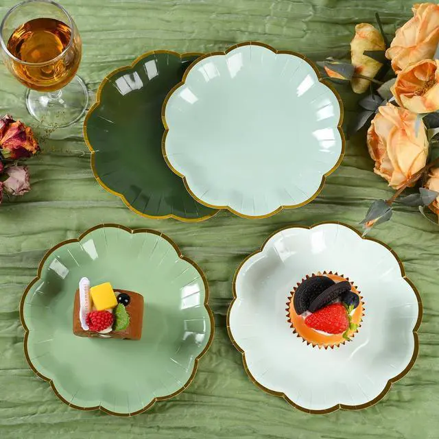 Alt view image 5 of 7 - Sage Green Party Plates Gradient Green Dessert Paper Plates 7inch Gold Foil Scalloped Edge Disposable Cake Plates for Birthday Bridal Baby Shower Wedding Party Supplies (24)
