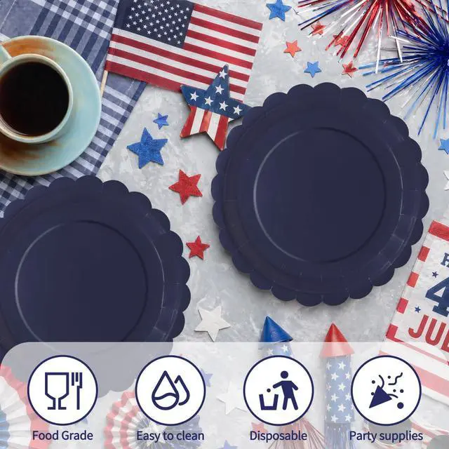 Alt view image 4 of 7 - 40Pcs Navy Blue Paper Plates 7 Inch Disposable Scalloped Dessert Platter for 4th of July Independence Day