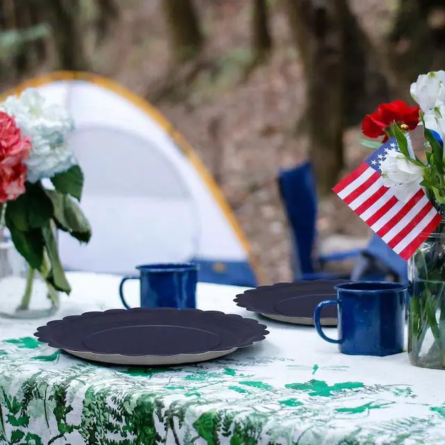 Alt view image 6 of 7 - 40Pcs Navy Blue Paper Plates 7 Inch Disposable Scalloped Dessert Platter for 4th of July Independence Day