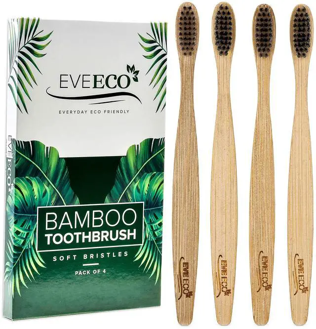 Main image of 4 Count I Bamboo Toothbrush I Soft Bristles Best for Sensitive Gums I Charcoal I Vegan I Natural Wood I BPA Fee I Recyclable I Compostable I Biodegradable | Environmentally Friendly