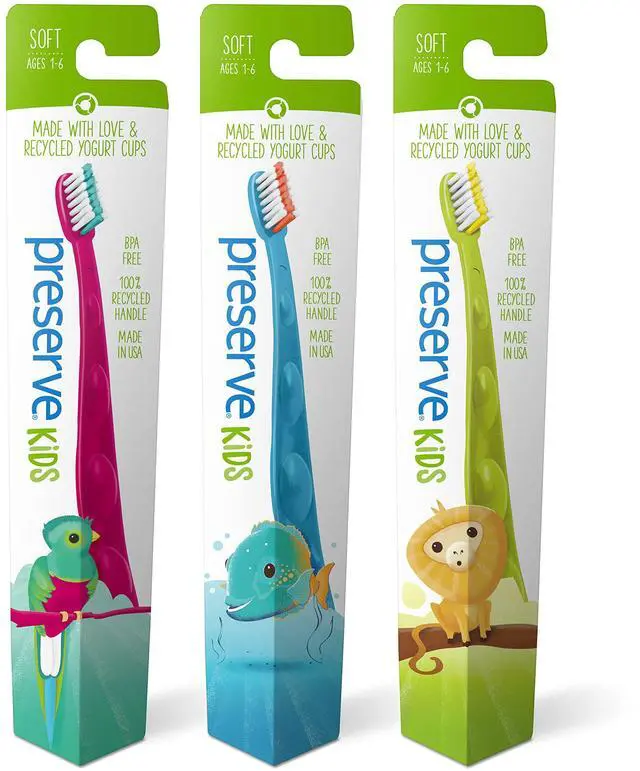 Alt view image 3 of 4 - Kids Toothbrushes, Made in the from Recycled Plastic, Soft Bristles, Colors Vary, 1 Count