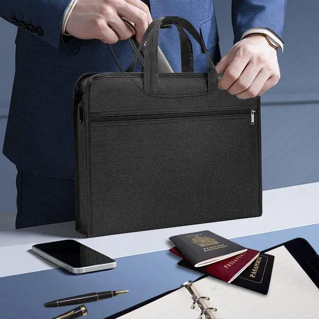 Alt view image 2 of 6 - Document Bag Oxford Zippered File Bag with Handle Waterproof Portable Briefcase Office Laptop Bag File Tote Bag for Carrying Paper Laptop Files Books (Grey)