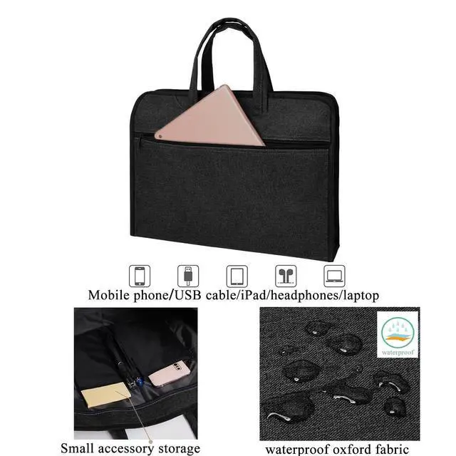 Alt view image 4 of 6 - Document Bag Oxford Zippered File Bag with Handle Waterproof Portable Briefcase Office Laptop Bag File Tote Bag for Carrying Paper Laptop Files Books (Grey)