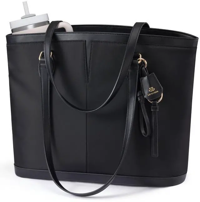 Main image of Laptop Tote Bag for Women, 15.6 Inch Lightweight Work Computer Bag with Cup Holder, Waterproof Office Briefcase Travel Handbag Purse Gifts for Women Black