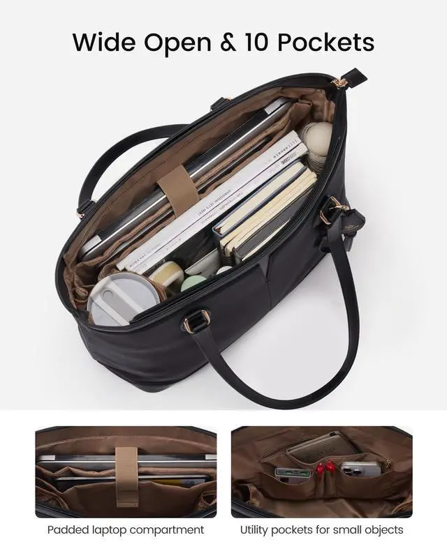 Alt view image 3 of 6 - Laptop Tote Bag for Women, 15.6 Inch Lightweight Work Computer Bag with Cup Holder, Waterproof Office Briefcase Travel Handbag Purse Gifts for Women Black