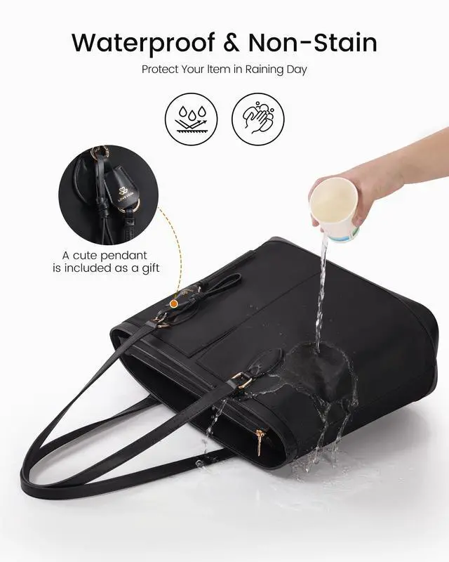Alt view image 4 of 6 - Laptop Tote Bag for Women, 15.6 Inch Lightweight Work Computer Bag with Cup Holder, Waterproof Office Briefcase Travel Handbag Purse Gifts for Women Black