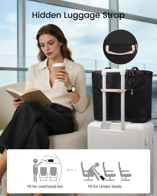Alt view image 6 of 6 - Laptop Tote Bag for Women, 15.6 Inch Lightweight Work Computer Bag with Cup Holder, Waterproof Office Briefcase Travel Handbag Purse Gifts for Women Black