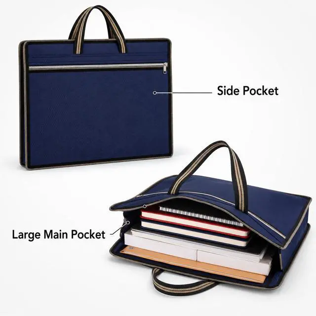 Alt view image 3 of 7 - Document Bag for Men File Bag Folder Bags, Briefcase for Men, Document Bags with Zipper Carrying Case with Handle,File Tote-Bag for Laptop Files Book (38x30x7.5cm,Blue)