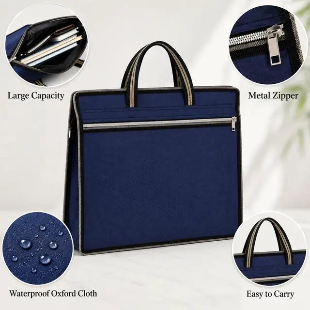 Alt view image 5 of 7 - Document Bag for Men File Bag Folder Bags, Briefcase for Men, Document Bags with Zipper Carrying Case with Handle,File Tote-Bag for Laptop Files Book (38x30x7.5cm,Blue)