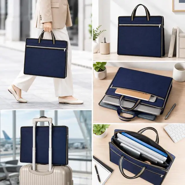 Alt view image 7 of 7 - Document Bag for Men File Bag Folder Bags, Briefcase for Men, Document Bags with Zipper Carrying Case with Handle,File Tote-Bag for Laptop Files Book (38x30x7.5cm,Blue)
