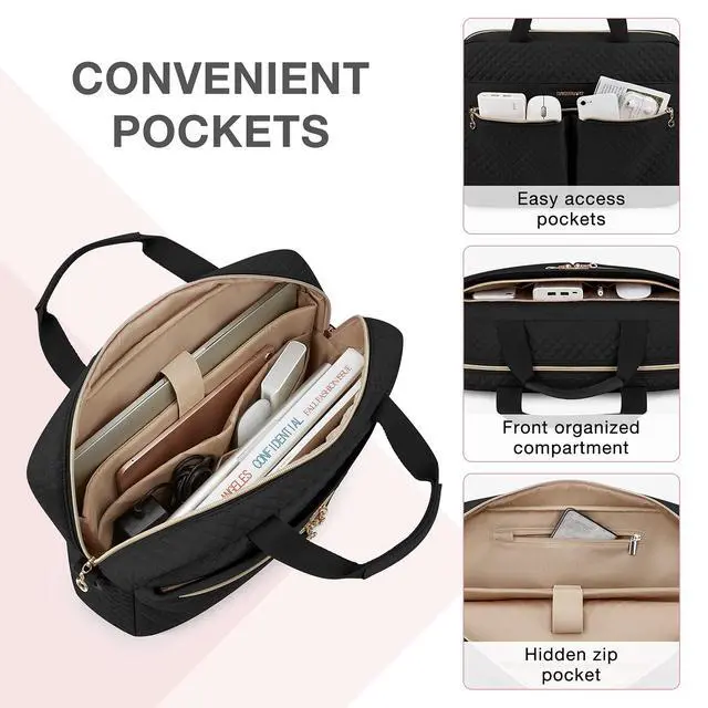 Alt view image 4 of 6 - Laptop Bag, 15.6/17.3 Inch Briefcase for Women Large Laptop Case Computer Bag Office Travel Business, Black