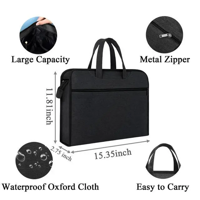 Alt view image 5 of 6 - Oxford Document Bag with Handle Waterproof Lightweight Portable File Bag for Carrying Paper Files Books Filing Folder (Black)