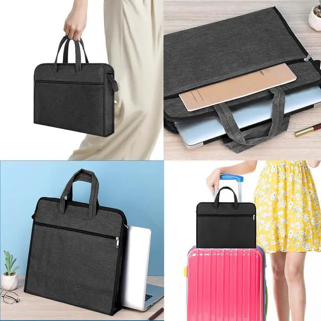 Alt view image 6 of 6 - Oxford Document Bag with Handle Waterproof Lightweight Portable File Bag for Carrying Paper Files Books Filing Folder (Black)