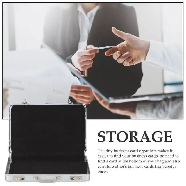 Alt view image 7 of 7 - Business Card Holder Case: Portable Mini Briefcase Aluminum Credit ID Storage Box Organizer for Men Women Compact Suitcase Case Costume Props for Office Meeting Supplies and Visiting Cards