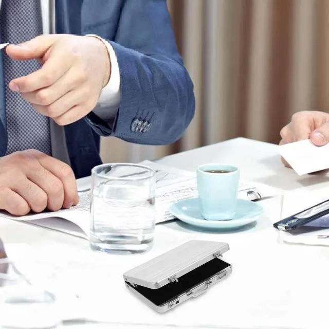 Alt view image 3 of 7 - Business Card Holder, Aluminum Alloy Name Card Case with Handle, Mini Metal Briefcase Organizer for Business Meetings And Events Storage Mensliver