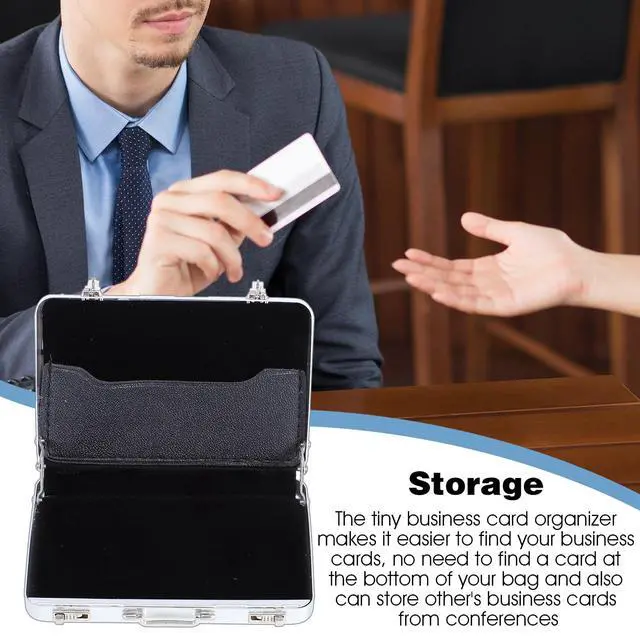 Alt view image 3 of 7 - Business Card Holder Mini Briefcase Metal Business Card Holder Aluminum Cards Case Portable Briefcase Organizer Cards Holders Office Supplies for Office and Travel