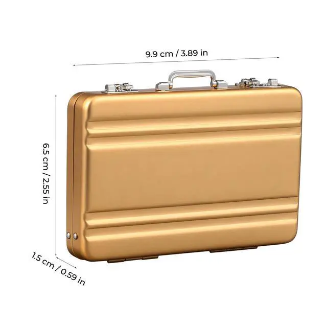 Alt view image 2 of 7 - Mini Briefcase Metal Business Card Holder Case - Aluminum Postcard Box Portable, Gold Small Briefcases Gift with Waterproof Pocket Credit Holder for Professional Women Men's Cards & ID Organizer