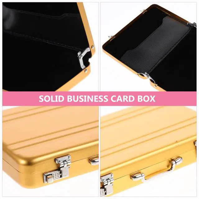 Alt view image 7 of 7 - Mini Briefcase Metal Business Card Holder Case - Aluminum Postcard Box Portable, Gold Small Briefcases Gift with Waterproof Pocket Credit Holder for Professional Women Men's Cards & ID Organizer