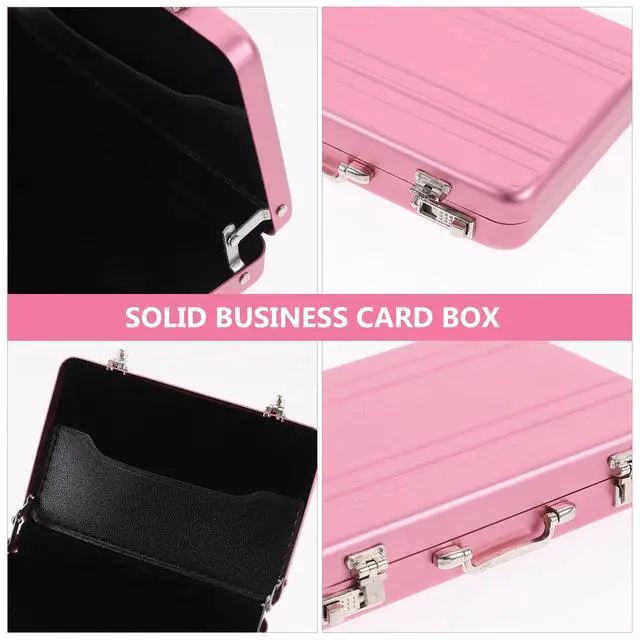 Alt view image 7 of 7 - Business Card Holder, Aluminum Alloy Name Card Case with Handle, Mini Metal Briefcase Organizer for Business Meetings And Events Storage Menpink