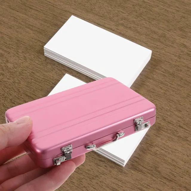 Alt view image 2 of 7 - Business Card Holder, Aluminum Alloy Name Card Case with Handle, Mini Metal Briefcase Organizer for Business Meetings And Events Storage Menpink