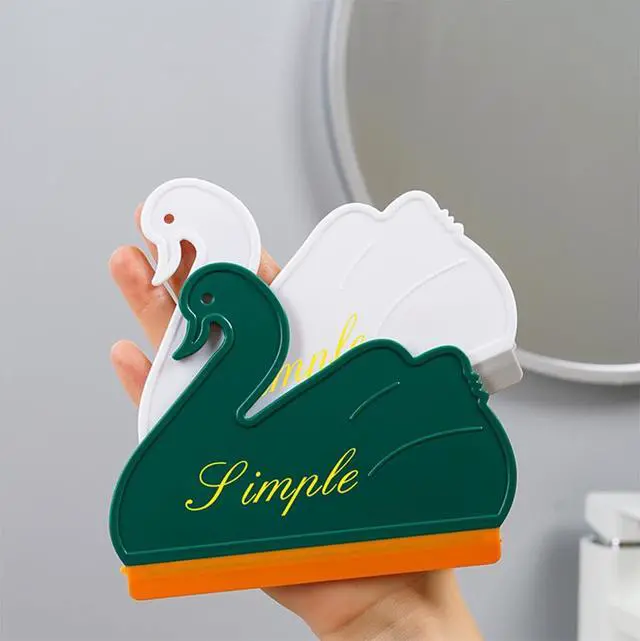 Alt view image 2 of 7 - Squeegee Bathroom Glass Door Cleaning Scraper with Hanging Hook, Silicone Mini Kitchen Countertop Squeegee, Water Wiper Scraper for Sink Tiles Cleaning Tools (Swan 2PCS)