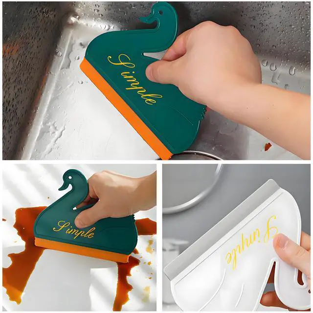 Alt view image 6 of 7 - Squeegee Bathroom Glass Door Cleaning Scraper with Hanging Hook, Silicone Mini Kitchen Countertop Squeegee, Water Wiper Scraper for Sink Tiles Cleaning Tools (Swan 2PCS)