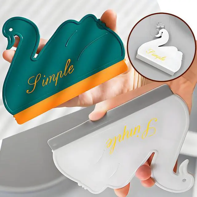 Alt view image 7 of 7 - Squeegee Bathroom Glass Door Cleaning Scraper with Hanging Hook, Silicone Mini Kitchen Countertop Squeegee, Water Wiper Scraper for Sink Tiles Cleaning Tools (Swan 2PCS)