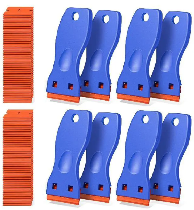 Main image of 8 PCS Plastic Razor Blade Scraper Tool with 100 PCS Extra Blades, Cleaning Scraper Remover for Stickers Lables Paints Adhesives on Window Glass Car