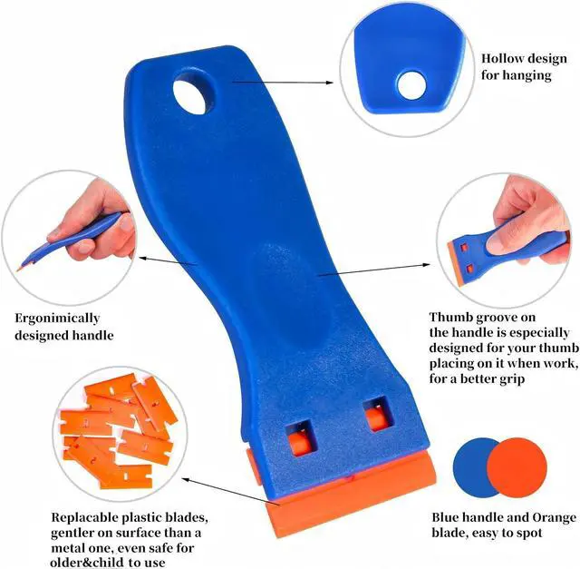 Alt view image 2 of 6 - 8 PCS Plastic Razor Blade Scraper Tool with 100 PCS Extra Blades, Cleaning Scraper Remover for Stickers Lables Paints Adhesives on Window Glass Car